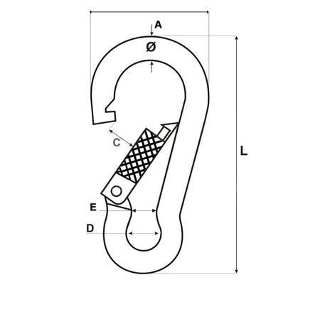 Karabińczyk do Lin Linowy 180mm z Zabezpieczeniem Zaczepem Ocynk Ocynkowany 14mm