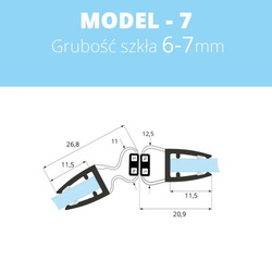 Uszczelka magnetyczna do kabin prysznicowych do szyb 6mm - 8mm MODEL 7