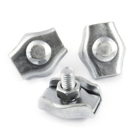 ZESTAW: lina ocynkowana 3mm 6x7 - 15m, zacisk siodełkowy pojedynczy - 8 szt., kausza - 4 szt.