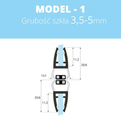 Uszczelka magnetyczna do kabin prysznicowych do szyb 3,5mm - 5mm MODEL 1