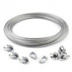 ZESTAW: lina ocynkowana 3mm 6x7 - 50m, zacisk kabłąkowy - 4 szt., kausza - 2 szt.