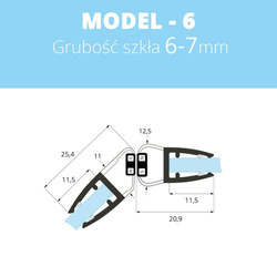 Uszczelka magnetyczna do kabin prysznicowych do szyb 6mm - 8mm MODEL 6