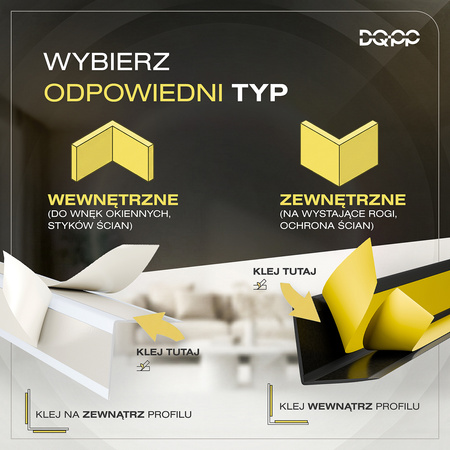 Kątownik PCV Samoprzylepny Zewnętrzny Narożnik 20x20mm CZARNY 2m