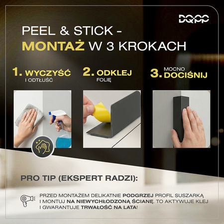 Kątownik PCV Samoprzylepny Wewnętrzny Narożnik 40x40mm BIAŁY 2m