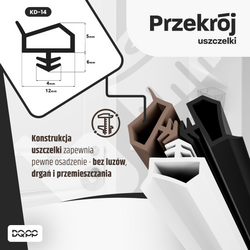 Uszczelka KD-14 12x5mm TPS CZARNA do Drzwi Zewnętrznych i Wewnętrznych - do Drzwi Drewnianych Ościeżnic i Futryn