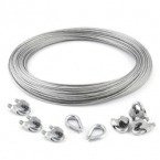 ZESTAW: lina ocynkowana 3mm 6x7 - 5m, zacisk kabłąkowy - 4 szt., kausza - 2 szt.