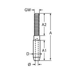 Terminal Mocowanie do Balustrady z Gwintem Wewnętrznym PRAWYM M5 do lin 3mm