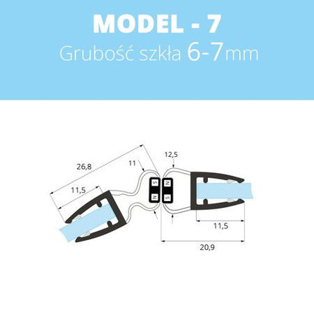 Uszczelka magnetyczna do kabin prysznicowych do szyb 6mm - 8mm MODEL 7