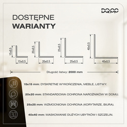 Kątownik PCV Samoprzylepny Zewnętrzny Narożnik 20x20mm CZARNY 2m